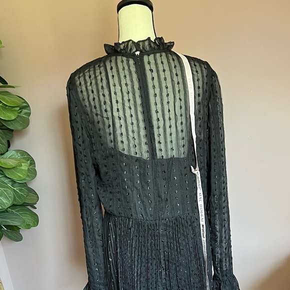 Ieena for Mac Duggal Black Embroidered Long Sleeve Ruffle Dress Size 14 NWT - Picture 7 of 10